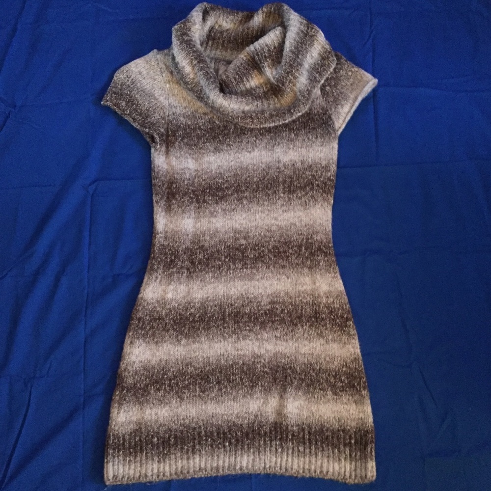 Brown and cream cow neck sweater dress